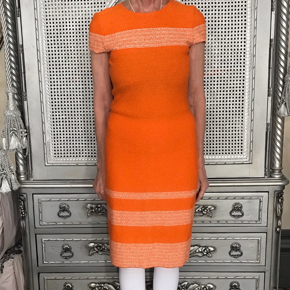 St John Boucle Midi Dress Orange Size 2